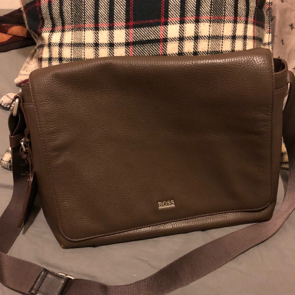 Authentic Hugo Boss Leather Messenger Bag